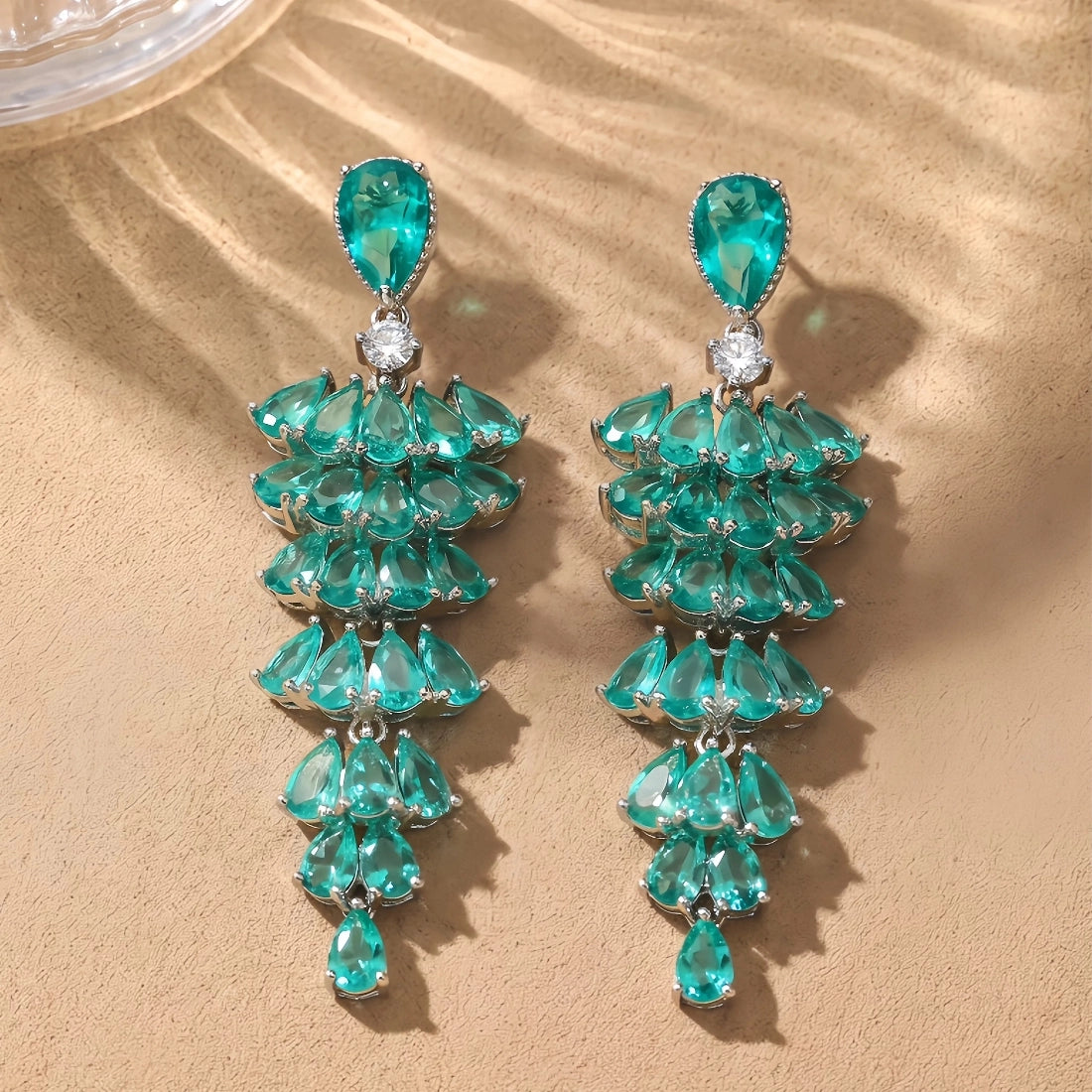 Green Leaf Zircon Statement Earrings