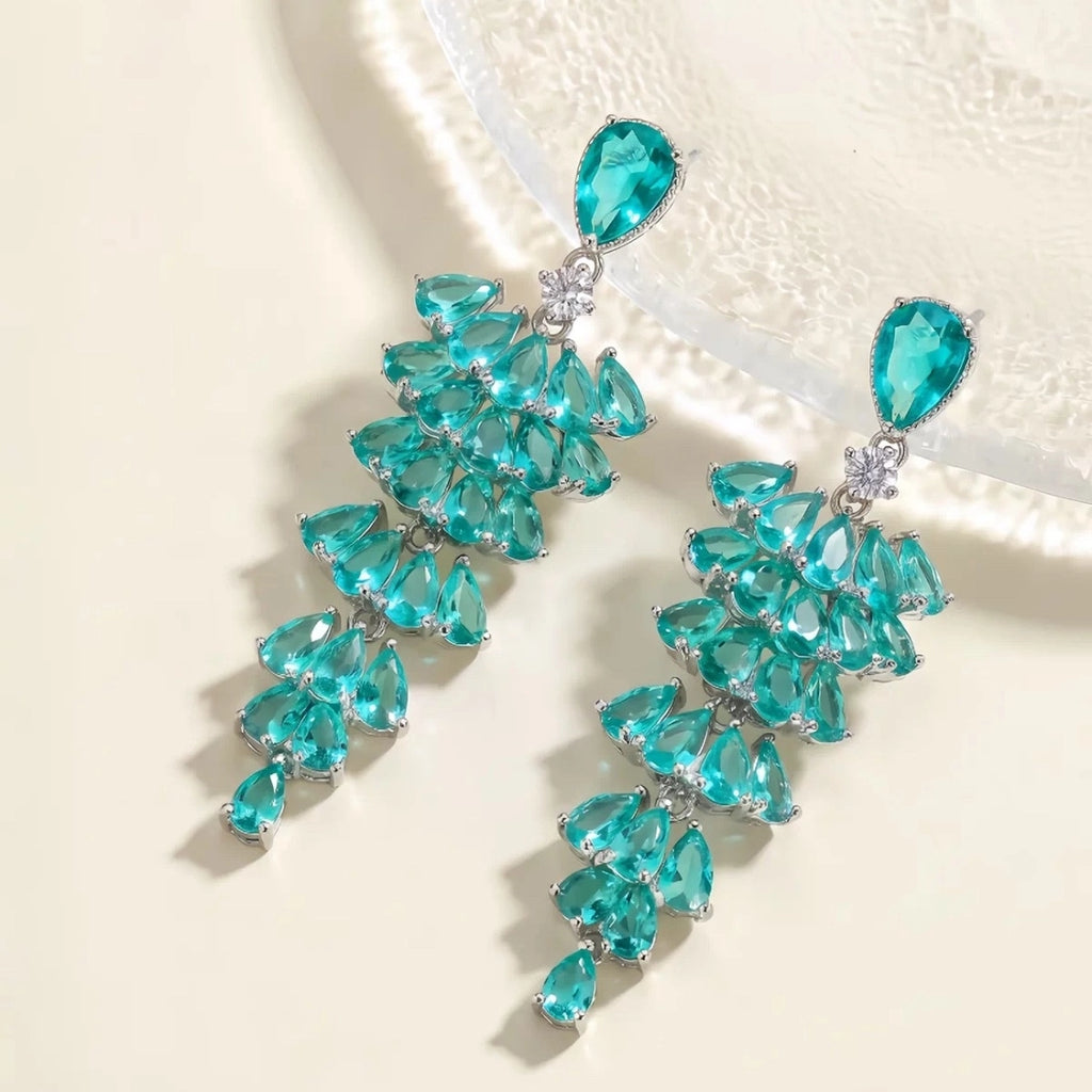 Green Leaf Zircon Statement Earrings