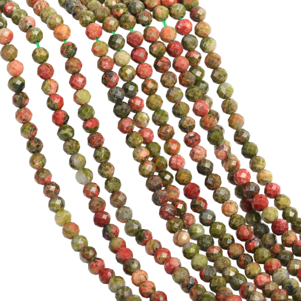 Natural unakite micro faceted beads in 2mm, 3mm, 4mm. Green and pink stone spacer beads for delicate bracelets and DIY jewelry making