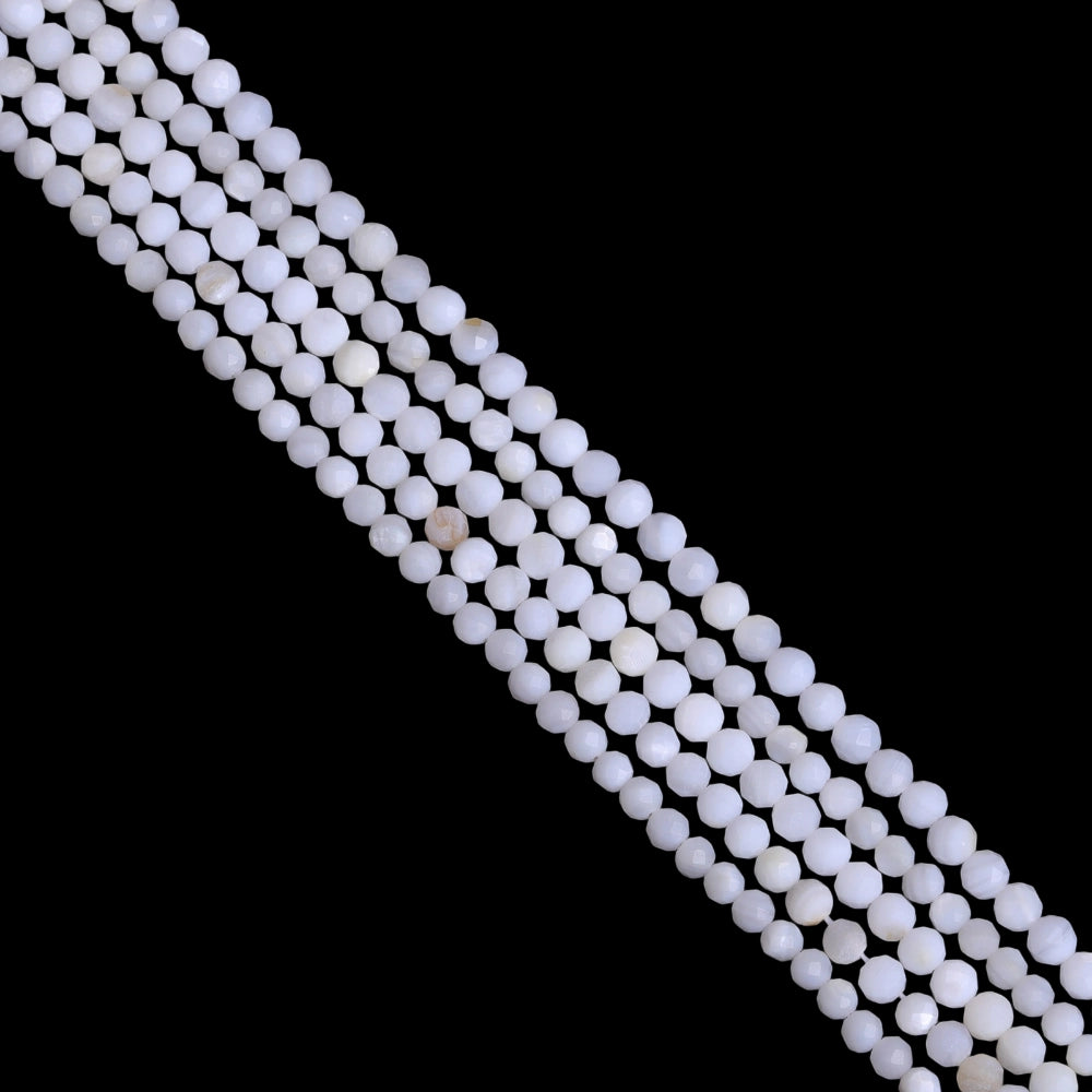 Natural white shell micro faceted beads in 2mm, 3mm, 4mm. Milky white stone spacer beads for delicate bracelets and DIY jewelry making