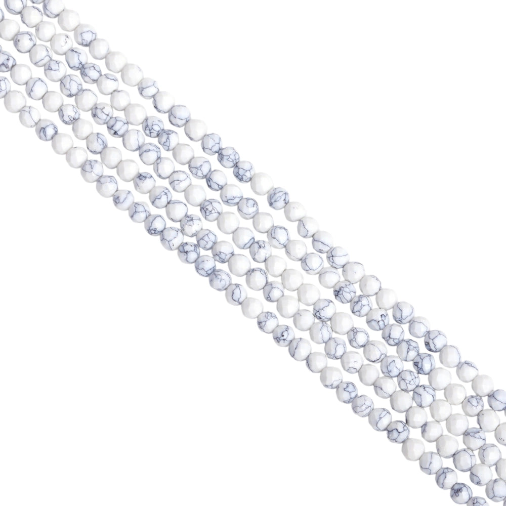Natural white howlite micro faceted beads in 2mm, 3mm, 4mm. White and black matrix stone spacer beads for delicate bracelets and DIY jewelry making