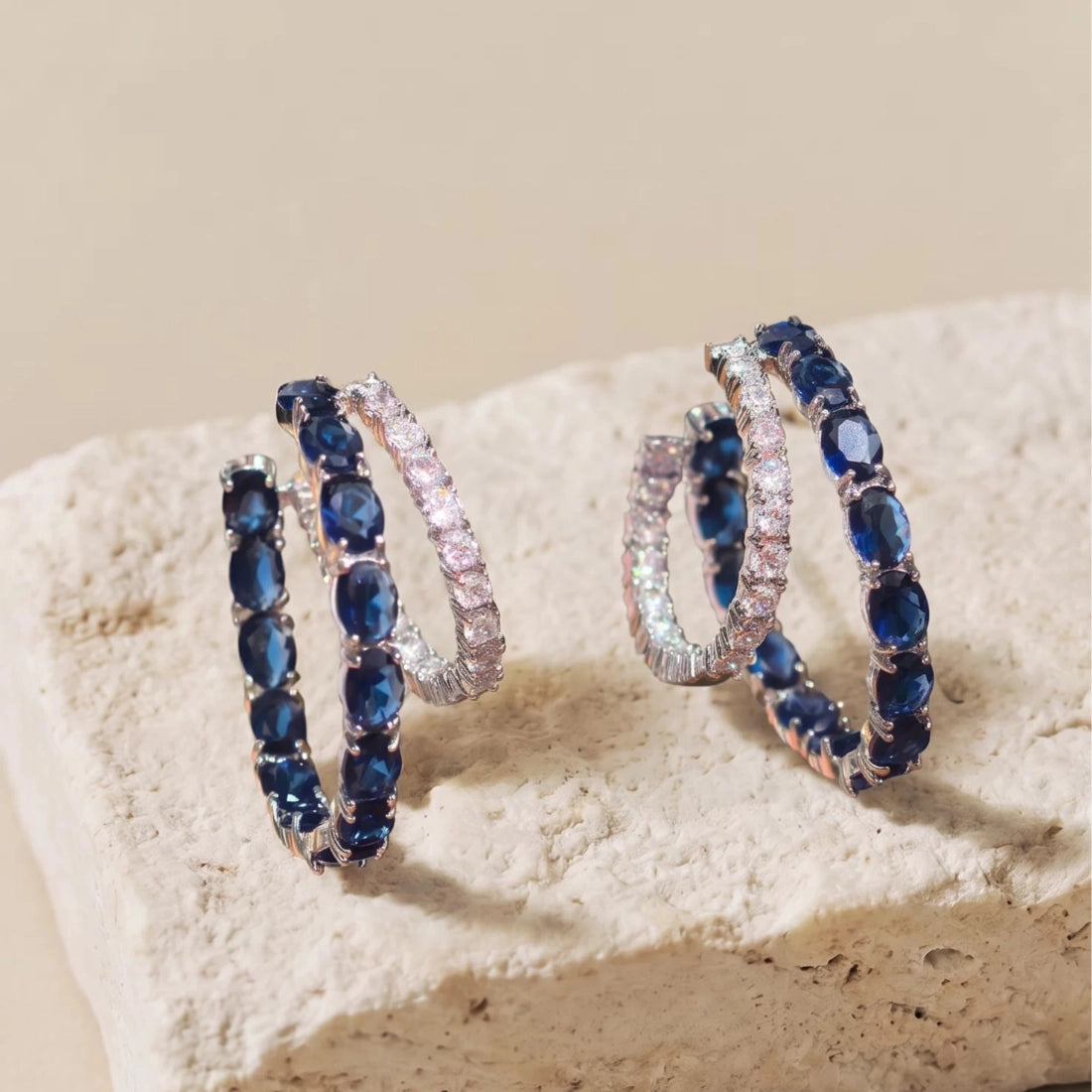 Luxury Blue Zircon Crystal Double Hoop Earrings