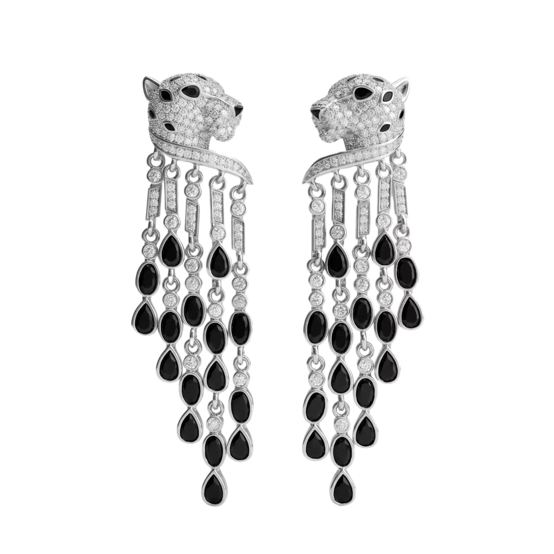 Pavé Leopard Black Tassel Earrings