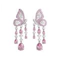Pink Butterfly Zircon Tassel Drop Earrings