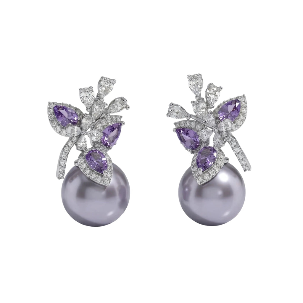 Lavender Pearl Flower Zircon Earrings