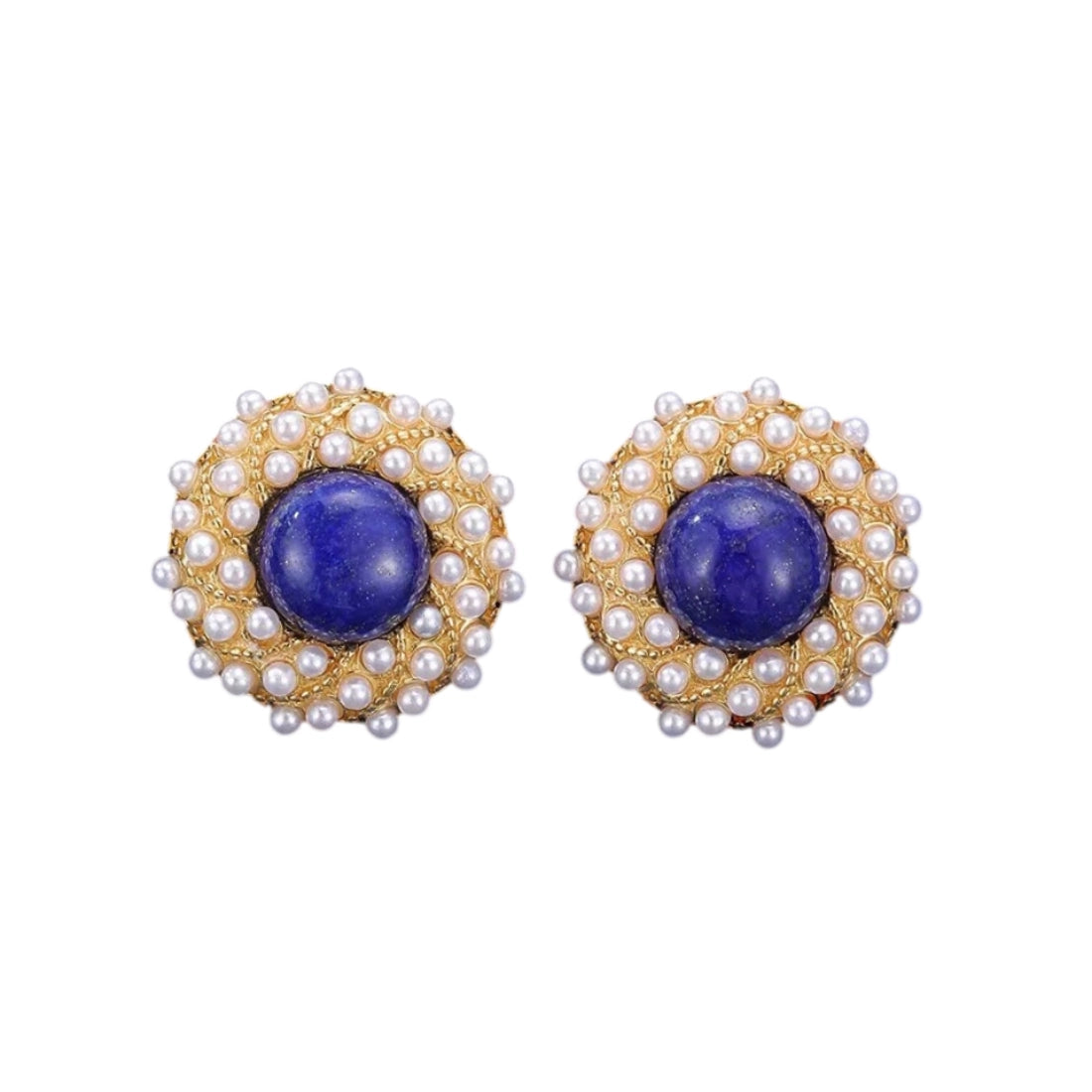 South Red Agate & Lapis Pearl Stud Earrings
