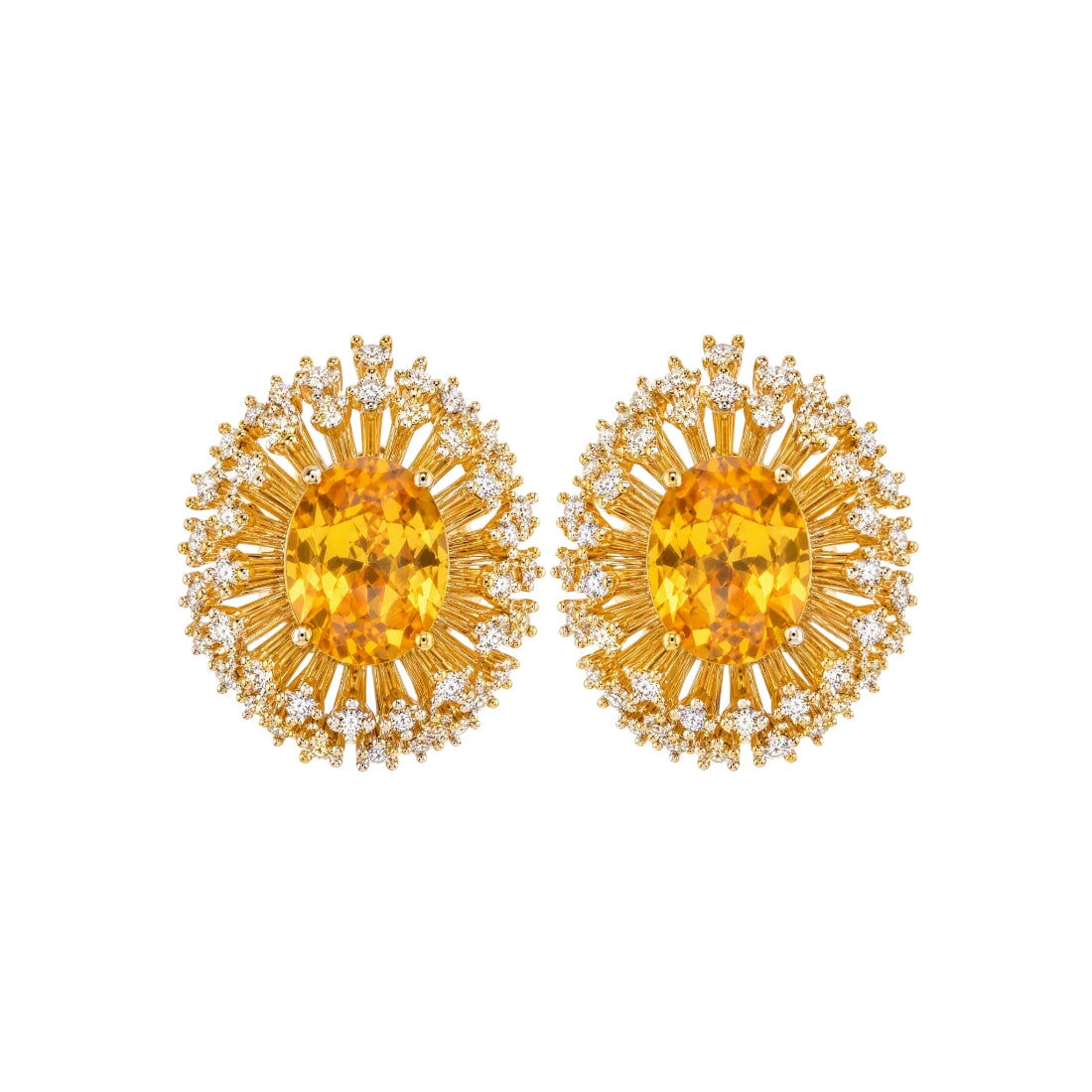 Bold Floral Firework Yellow CZ Stud Earrings