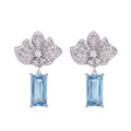 Floral Leaf Blue Topaz Zircon Drop Earrings