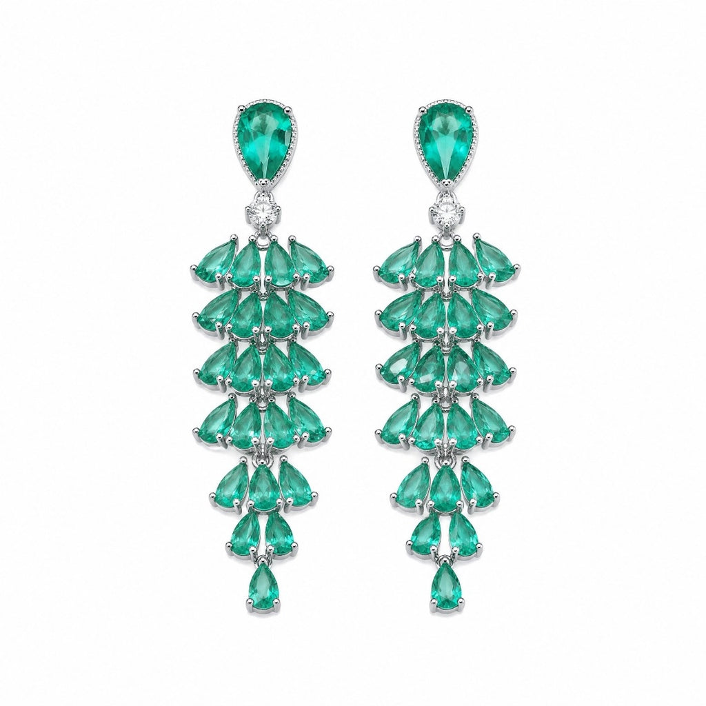 Green Leaf Zircon Statement Earrings