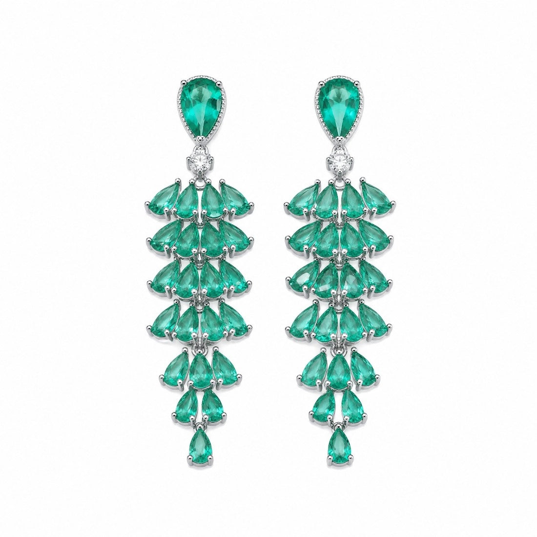 Green Leaf Zircon Statement Earrings