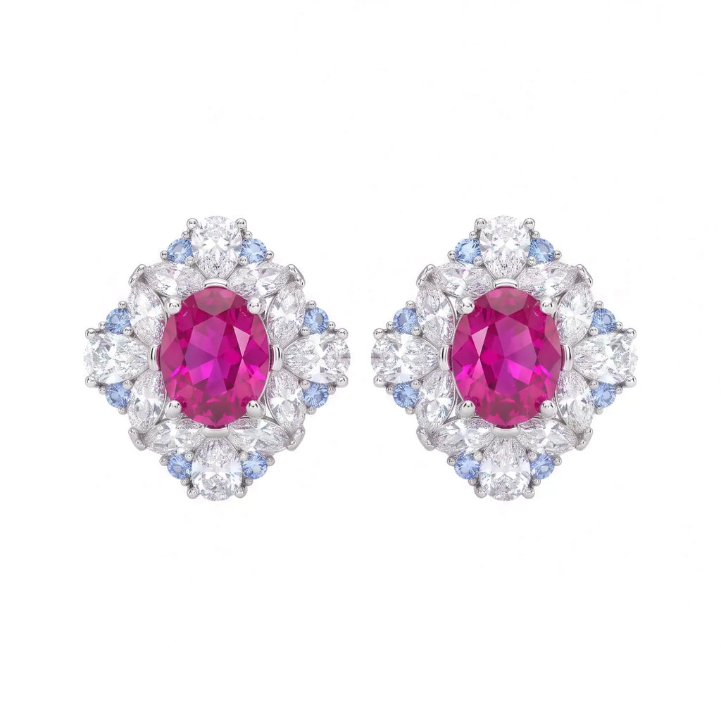 Vintage Ruby Zircon Square Stud Earrings