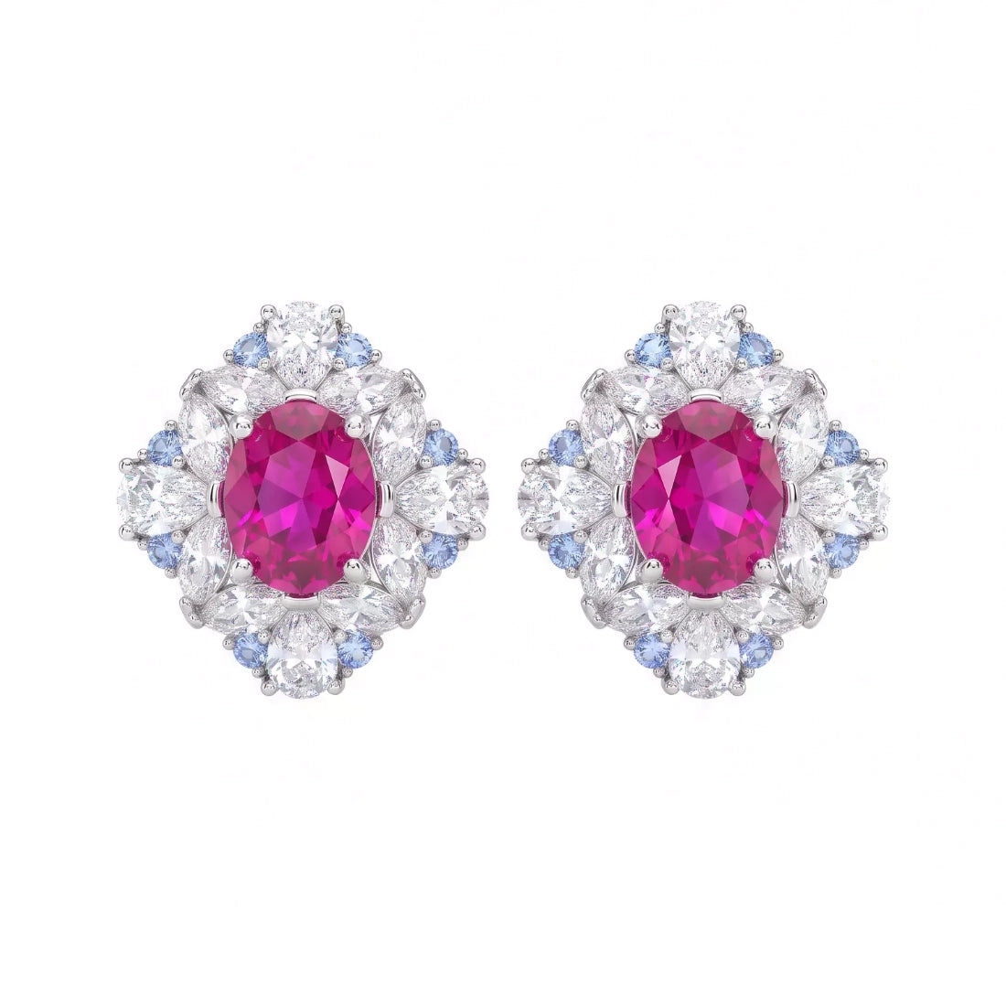 Vintage Ruby Zircon Square Stud Earrings