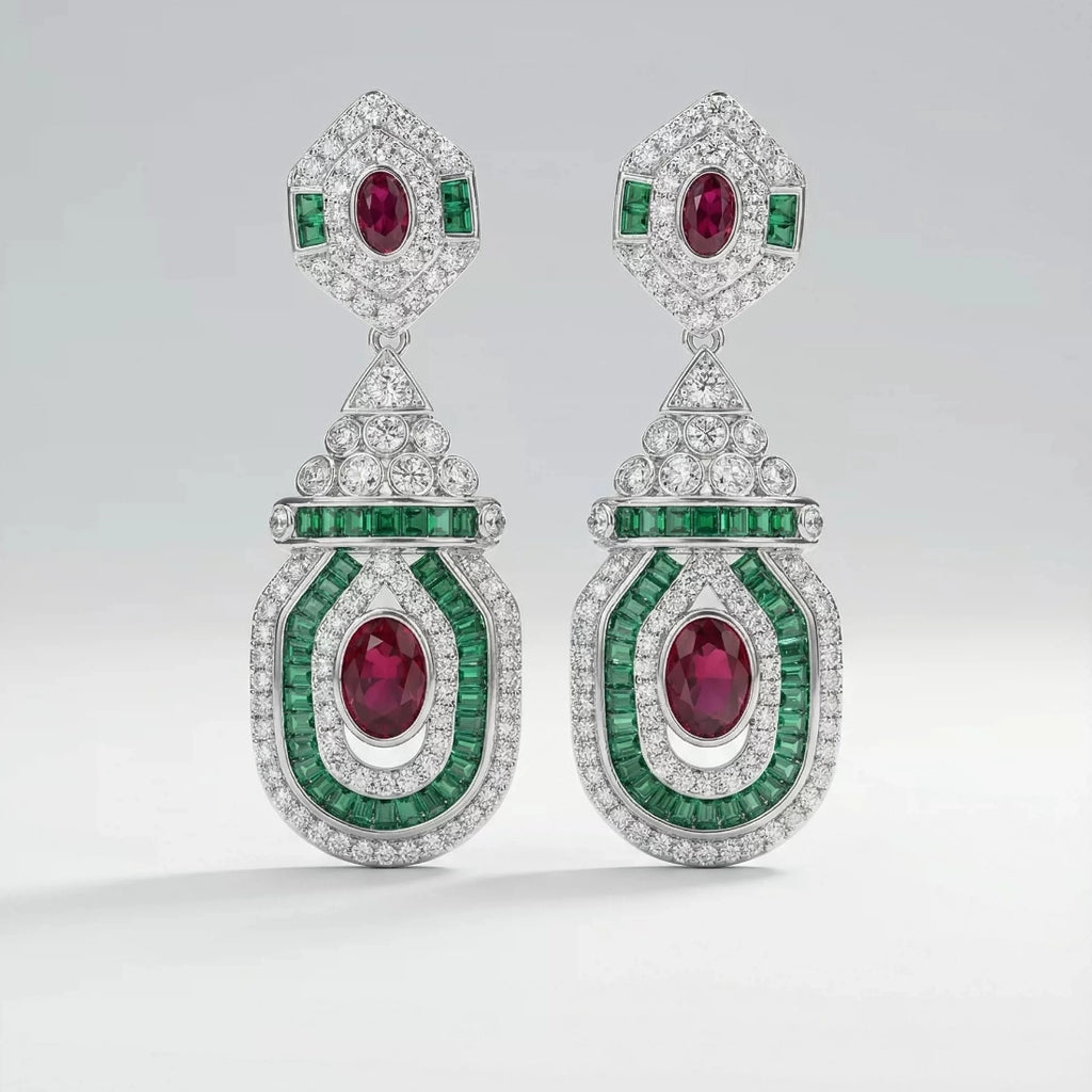 Vintage Emerald Retro Art Deco Statement Earrings