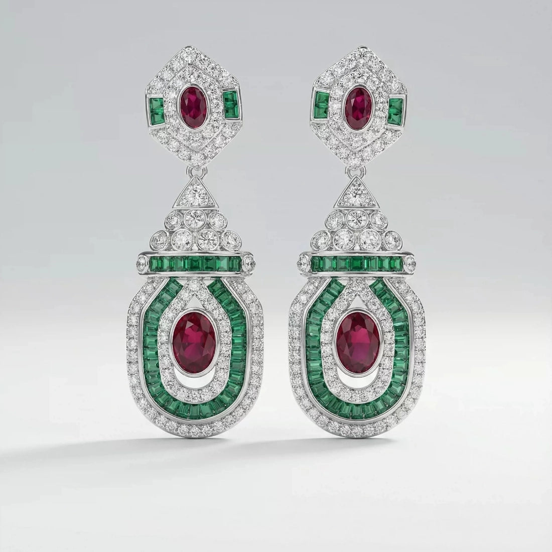 Vintage Emerald Retro Art Deco Statement Earrings