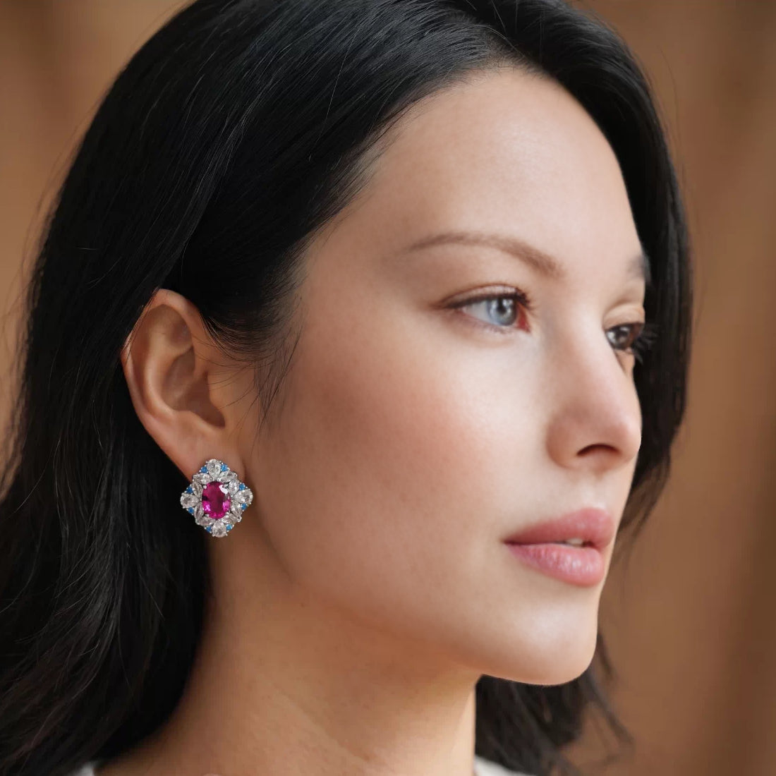 Vintage Ruby Zircon Square Stud Earrings