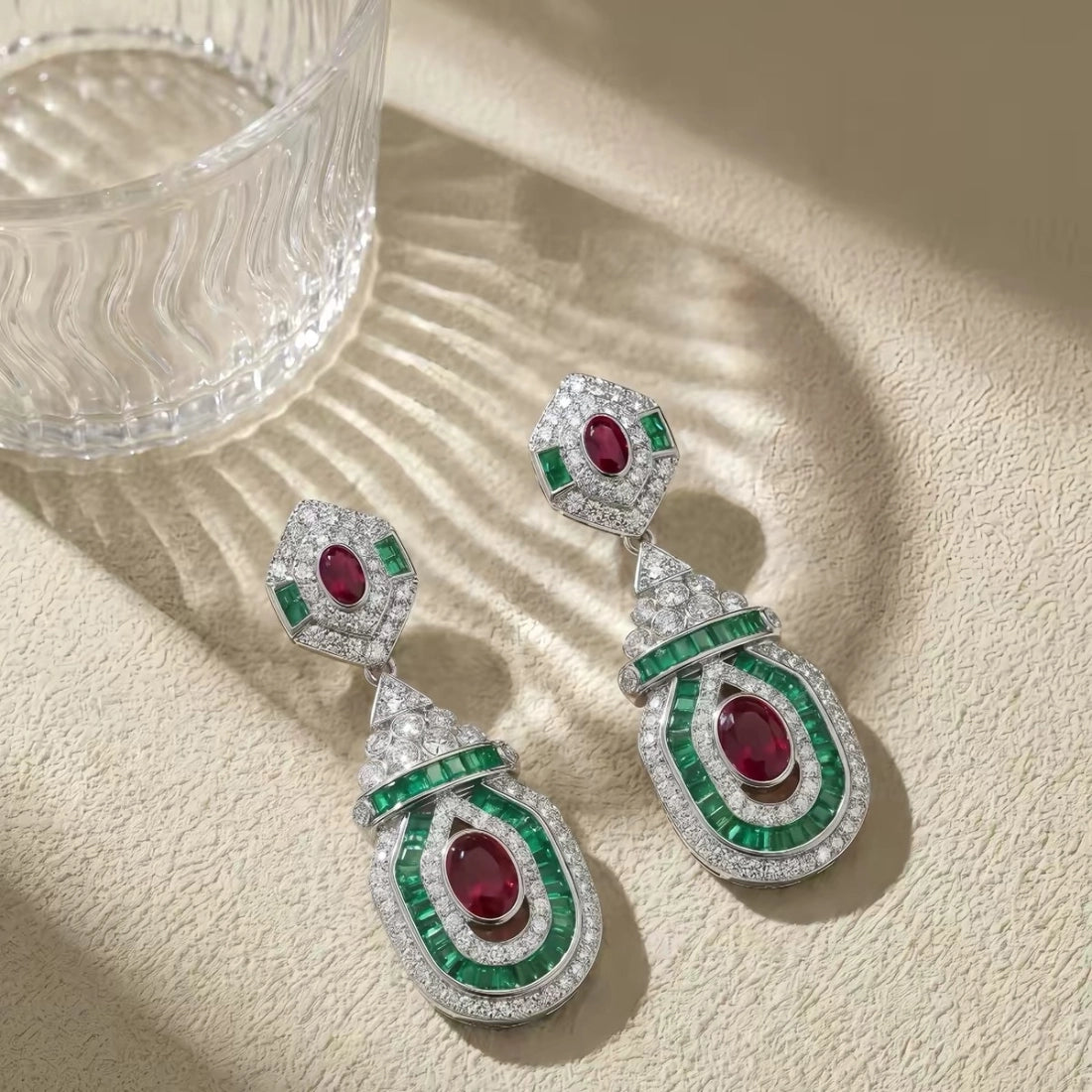 Vintage Emerald Retro Art Deco Statement Earrings