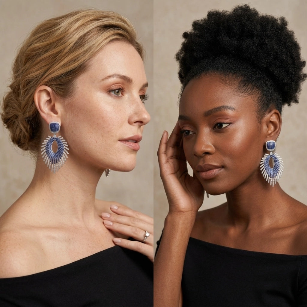Heavy-Craft Blue & White Gradient Drop Earrings