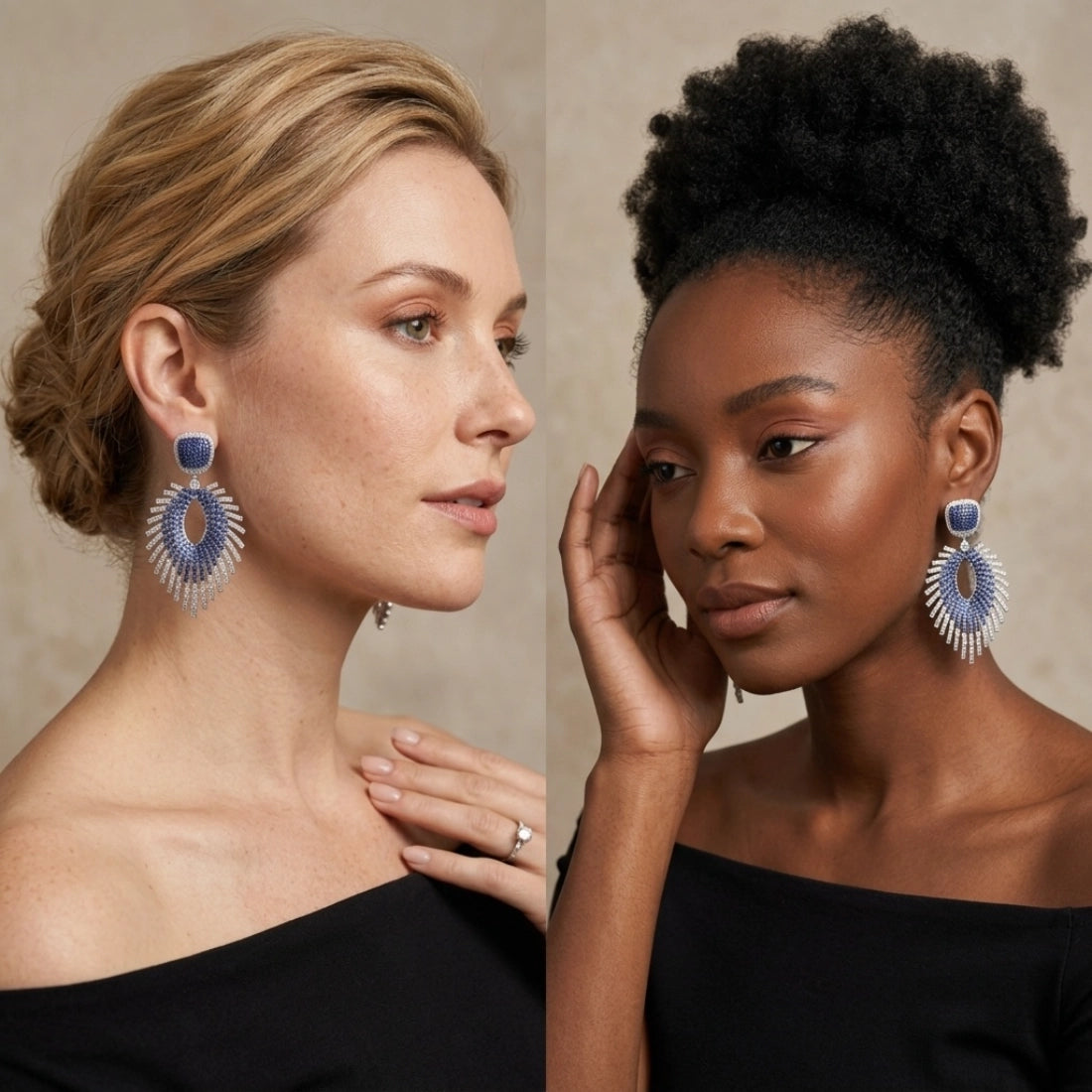 Heavy-Craft Blue & White Gradient Drop Earrings