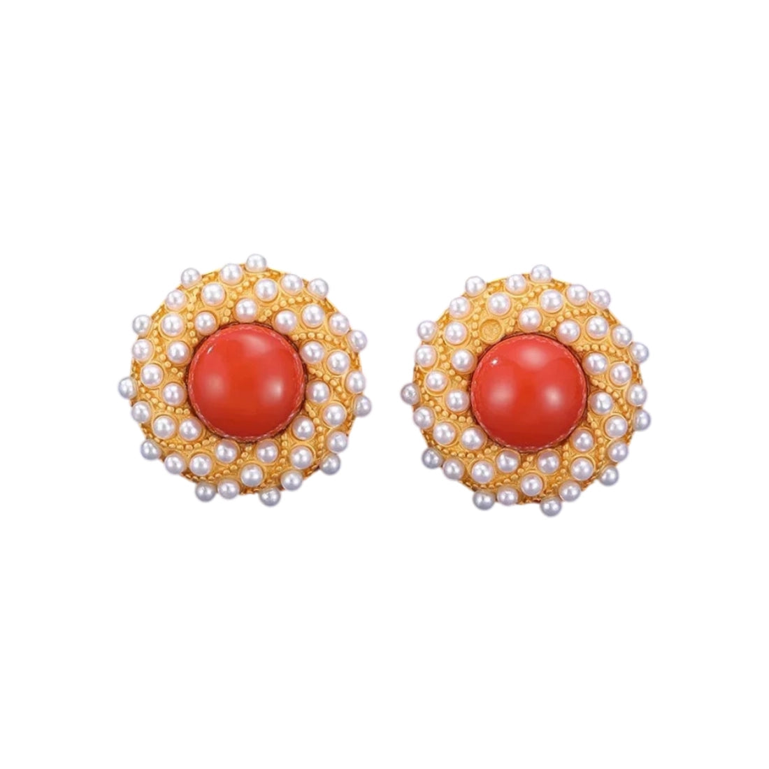 South Red Agate & Lapis Pearl Stud Earrings