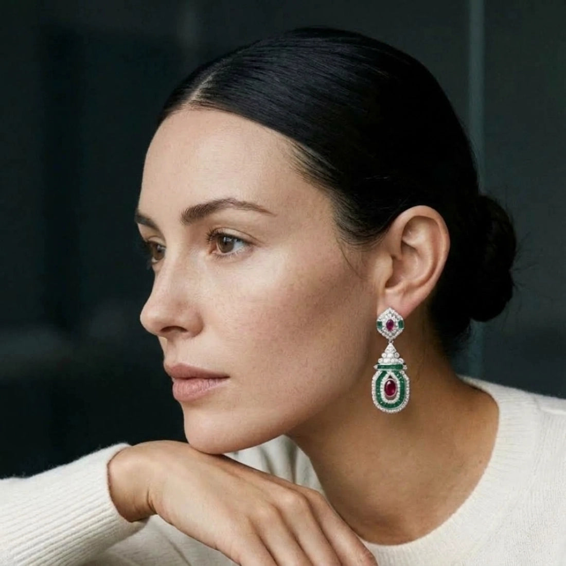 Vintage Emerald Retro Art Deco Statement Earrings