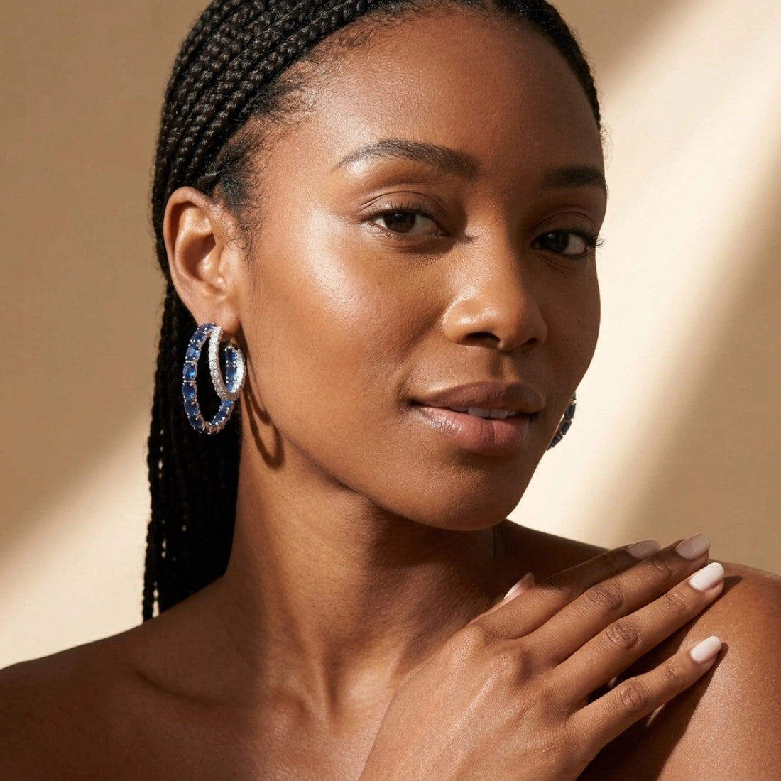 Luxury Blue Zircon Crystal Double Hoop Earrings