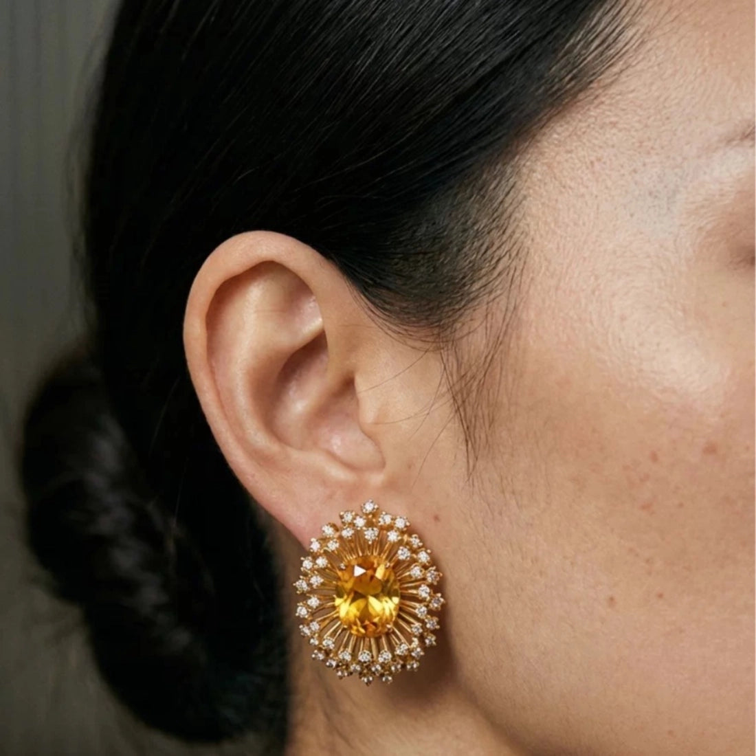 Bold Floral Firework Yellow CZ Stud Earrings