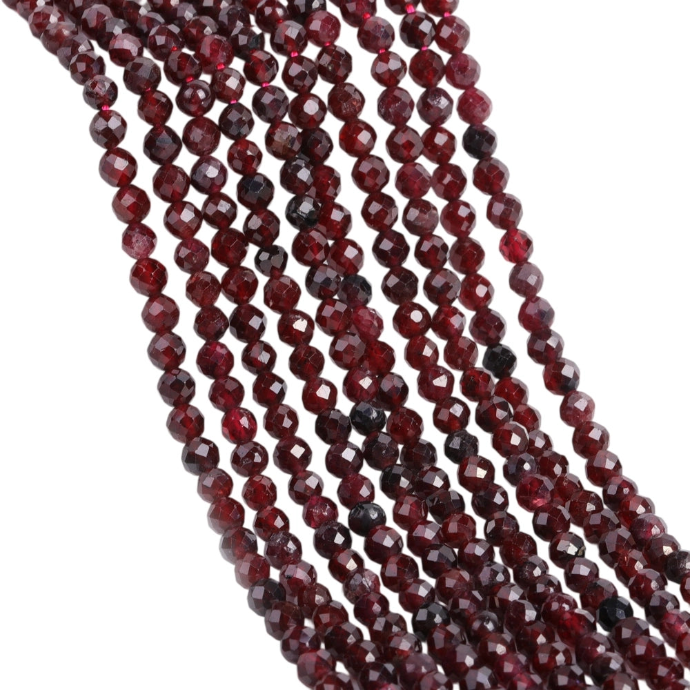 Natural red garnet micro faceted beads in 2mm, 3mm, 4mm. Deep wine red stone spacer beads for delicate bracelets and DIY jewelry making