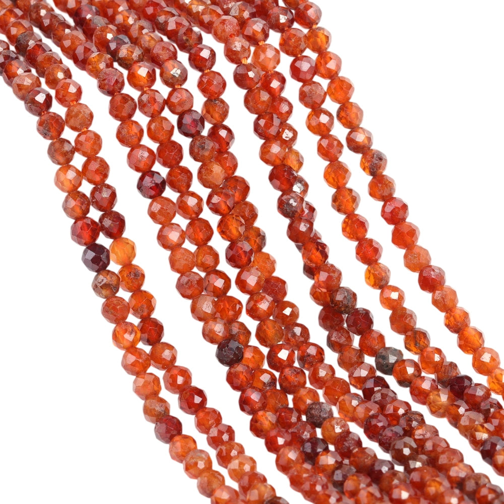 Natural orange garnet micro faceted beads in 2mm, 3mm, 4mm. Orange red stone spacer beads for delicate bracelets and DIY jewelry making