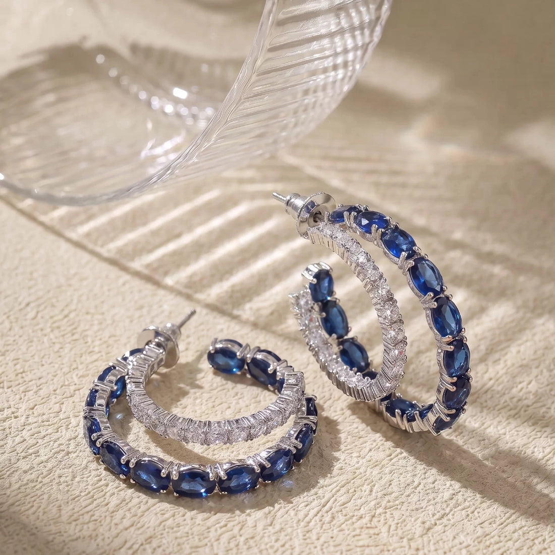 Luxury Blue Zircon Crystal Double Hoop Earrings