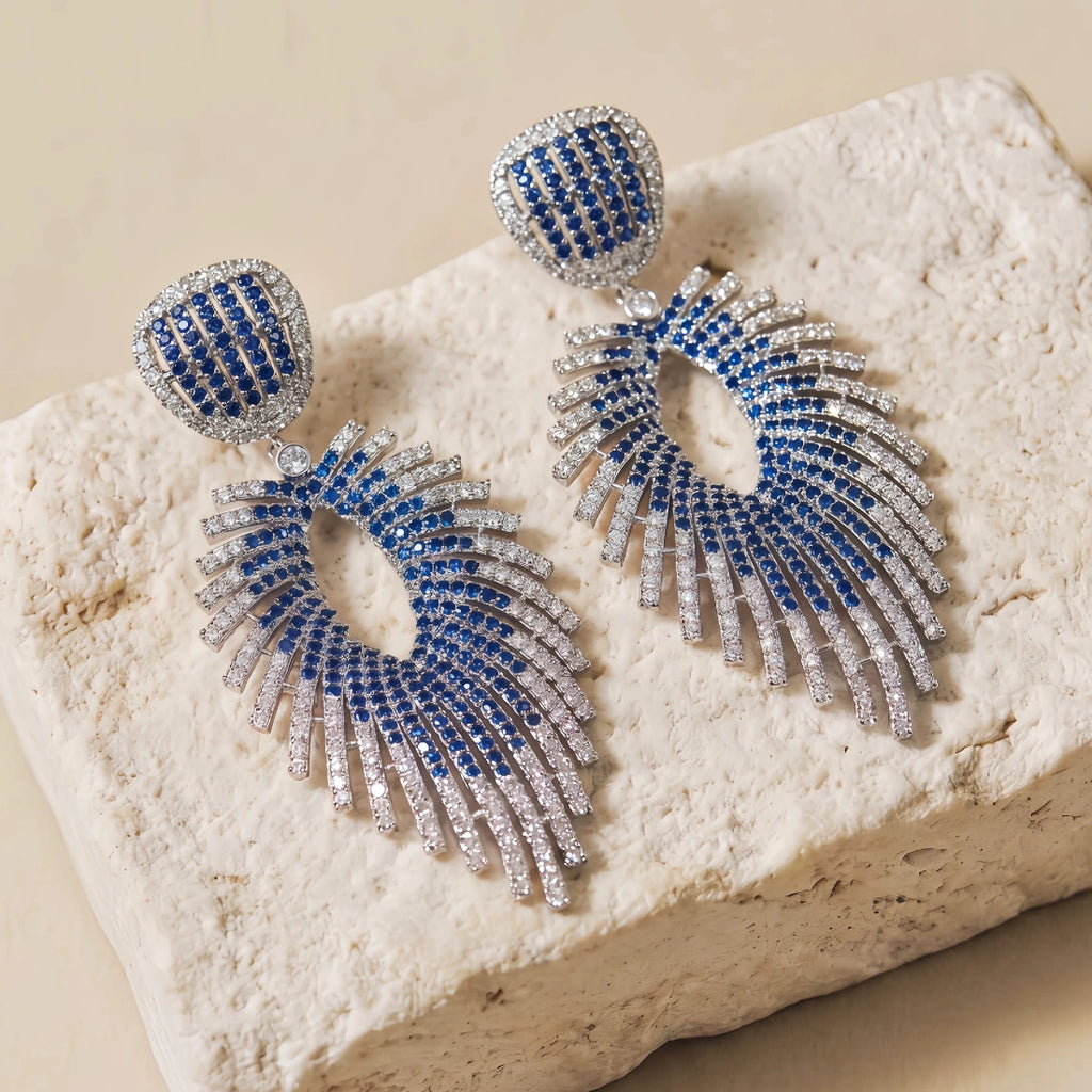Heavy-Craft Blue & White Gradient Drop Earrings