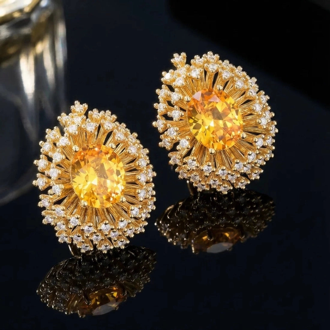 Bold Floral Firework Yellow CZ Stud Earrings
