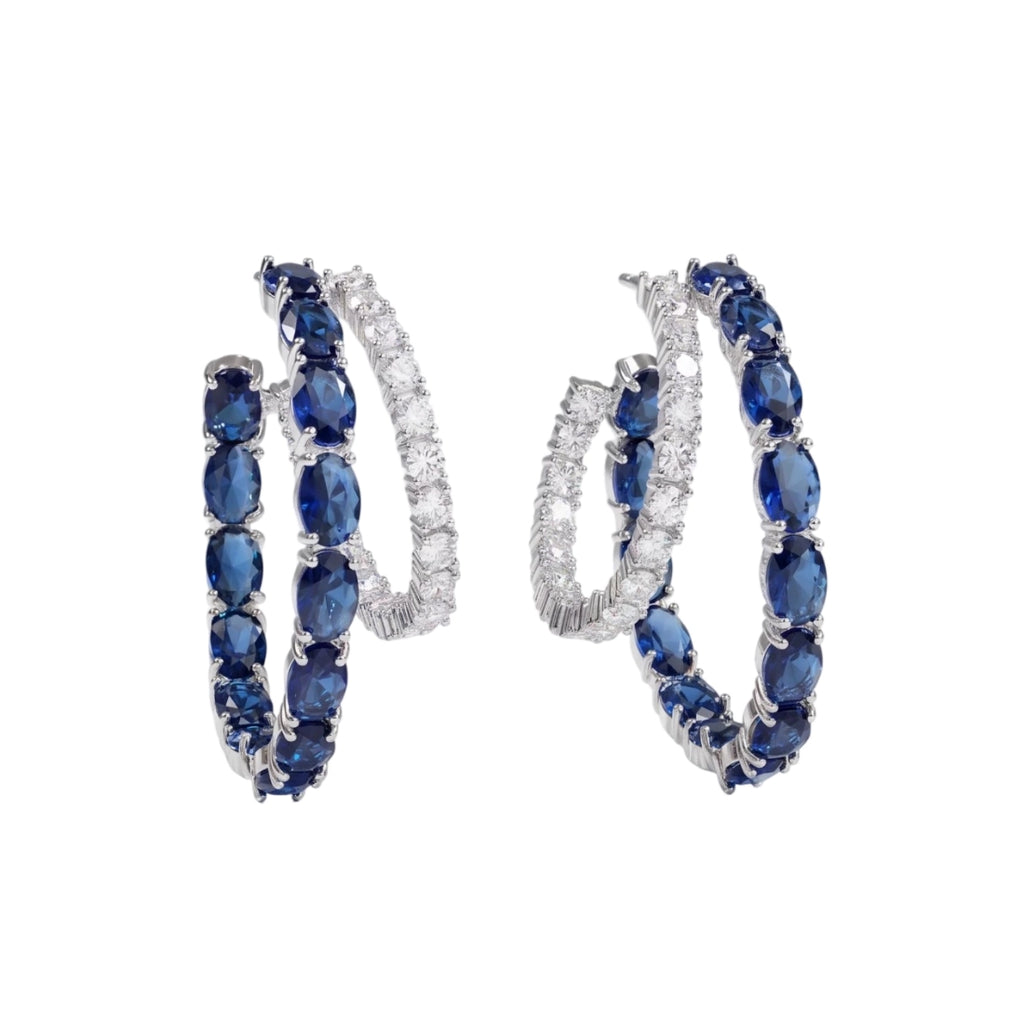 Luxury Blue Zircon Crystal Double Hoop Earrings