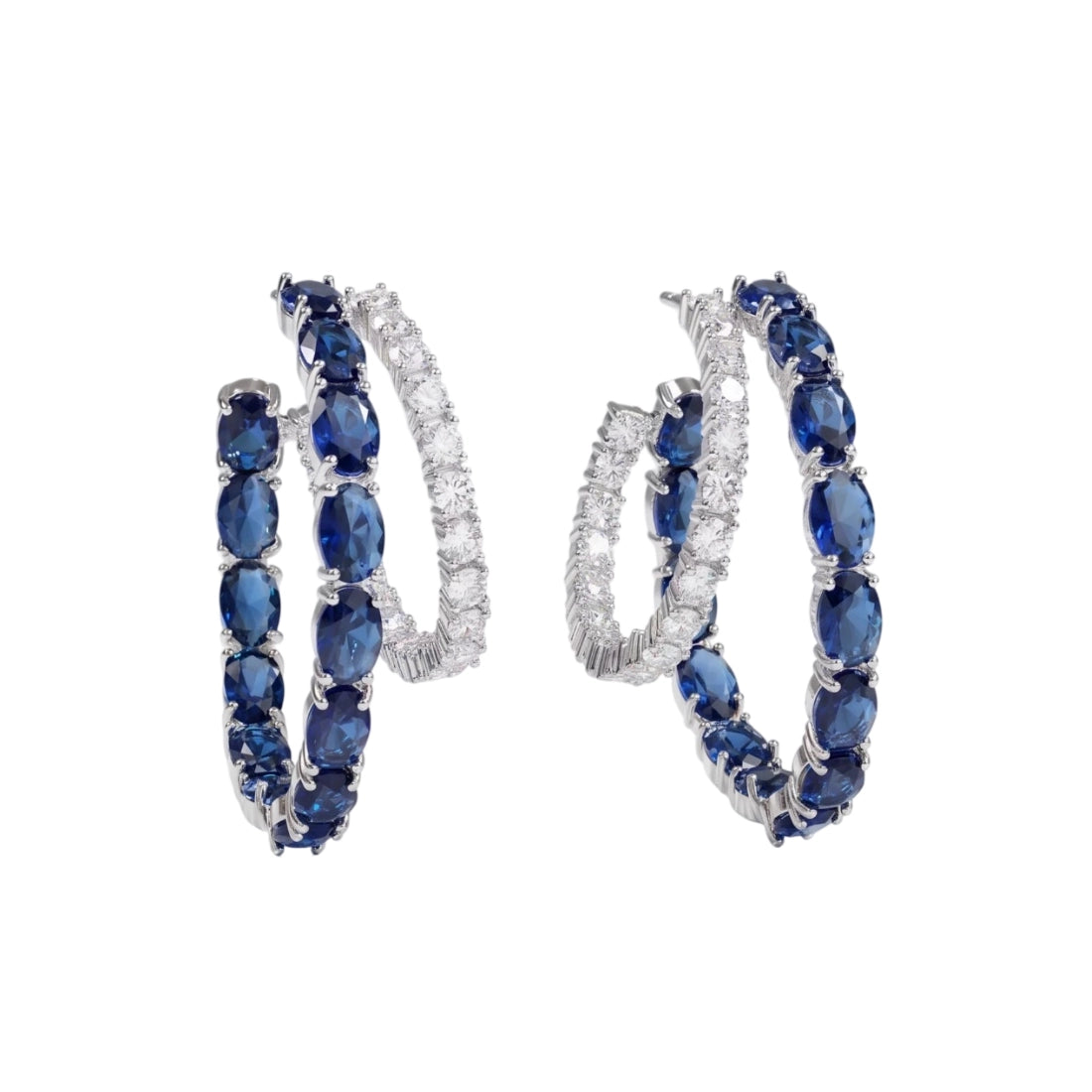 Luxury Blue Zircon Crystal Double Hoop Earrings