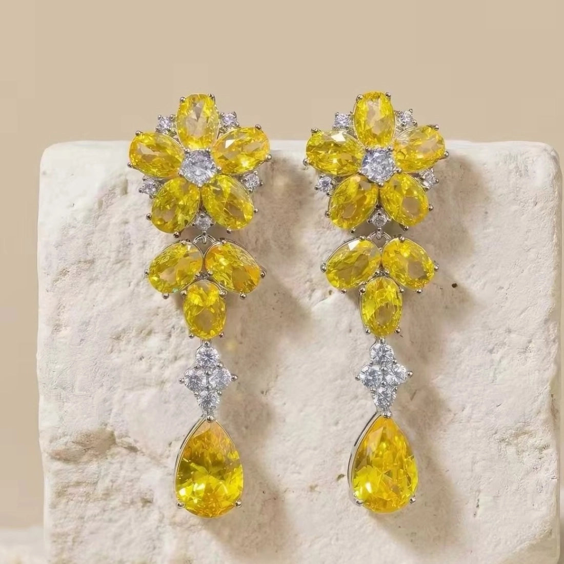 Handcrafted Yellow Flower Drop Earrings