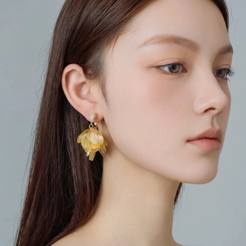 Versatile Rear Hook Brushed Petal Earrings