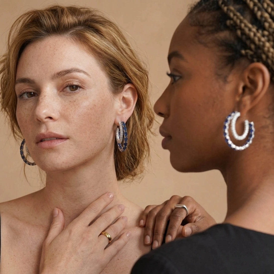 Luxury Blue Zircon Crystal Double Hoop Earrings