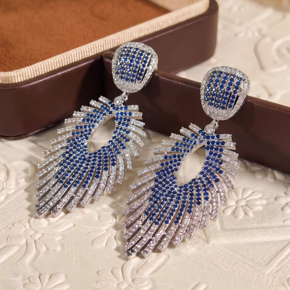 Heavy-Craft Blue & White Gradient Drop Earrings
