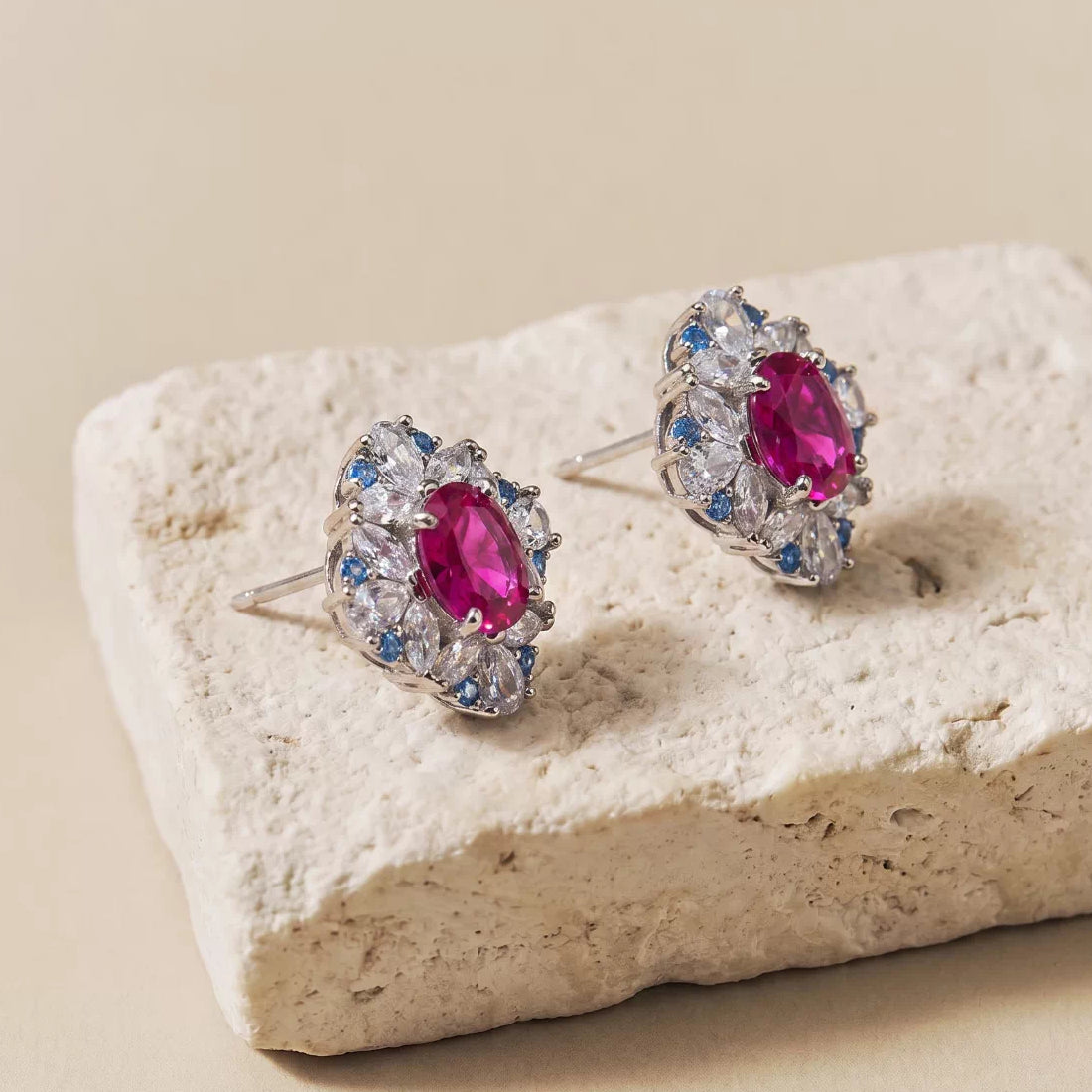 Vintage Ruby Zircon Square Stud Earrings