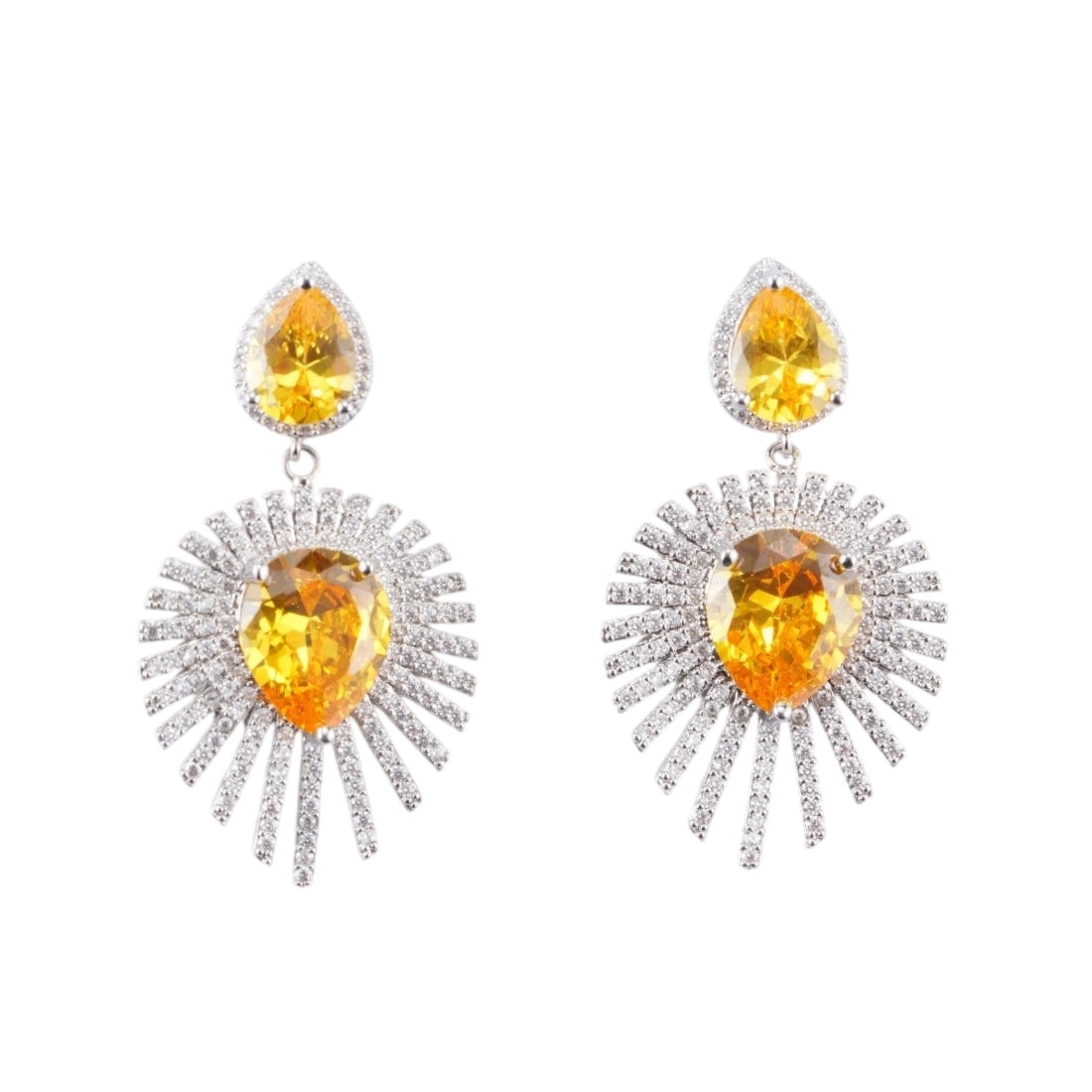 Radiant Sunburst Yellow Crystal Drop Earrings