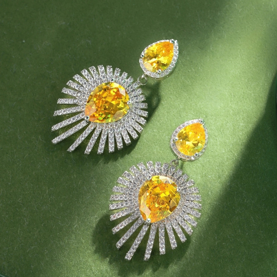 Radiant Sunburst Yellow Crystal Drop Earrings