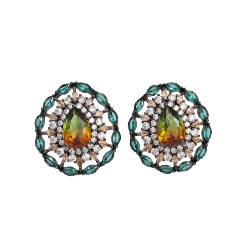 Vintage Oval Watermelon Gemstone Stud Earrings