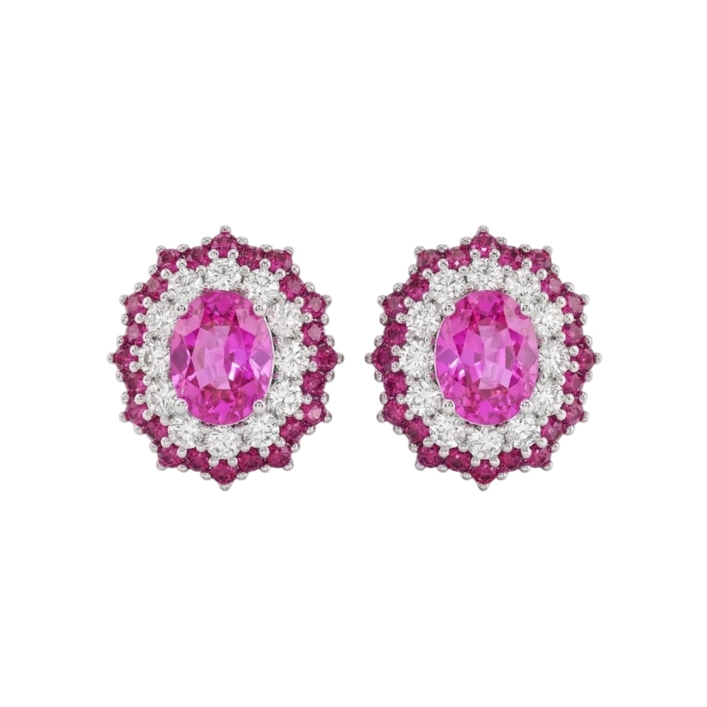 Gemstone Pink Sapphire Halo Stud Earrings
