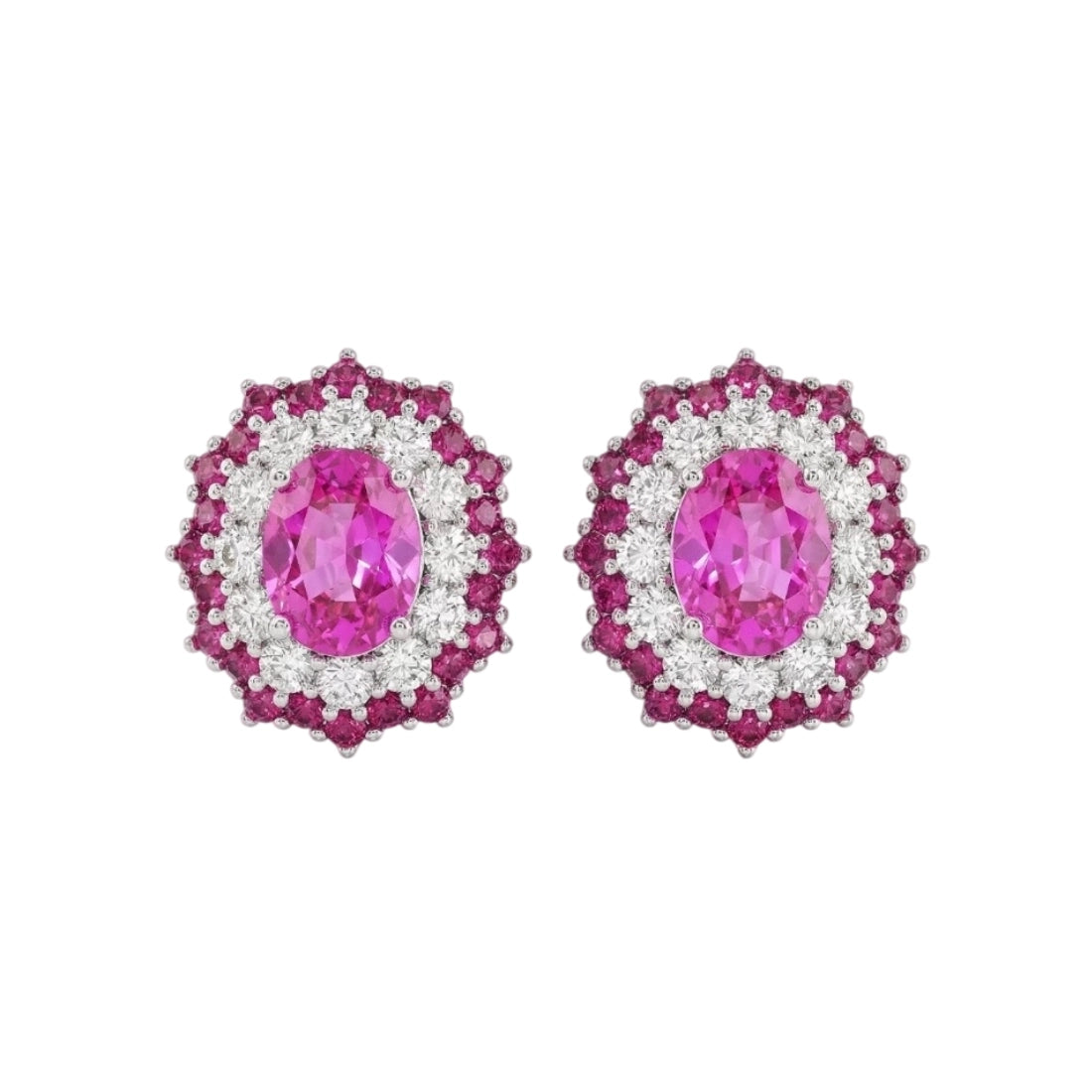 Gemstone Pink Sapphire Halo Stud Earrings
