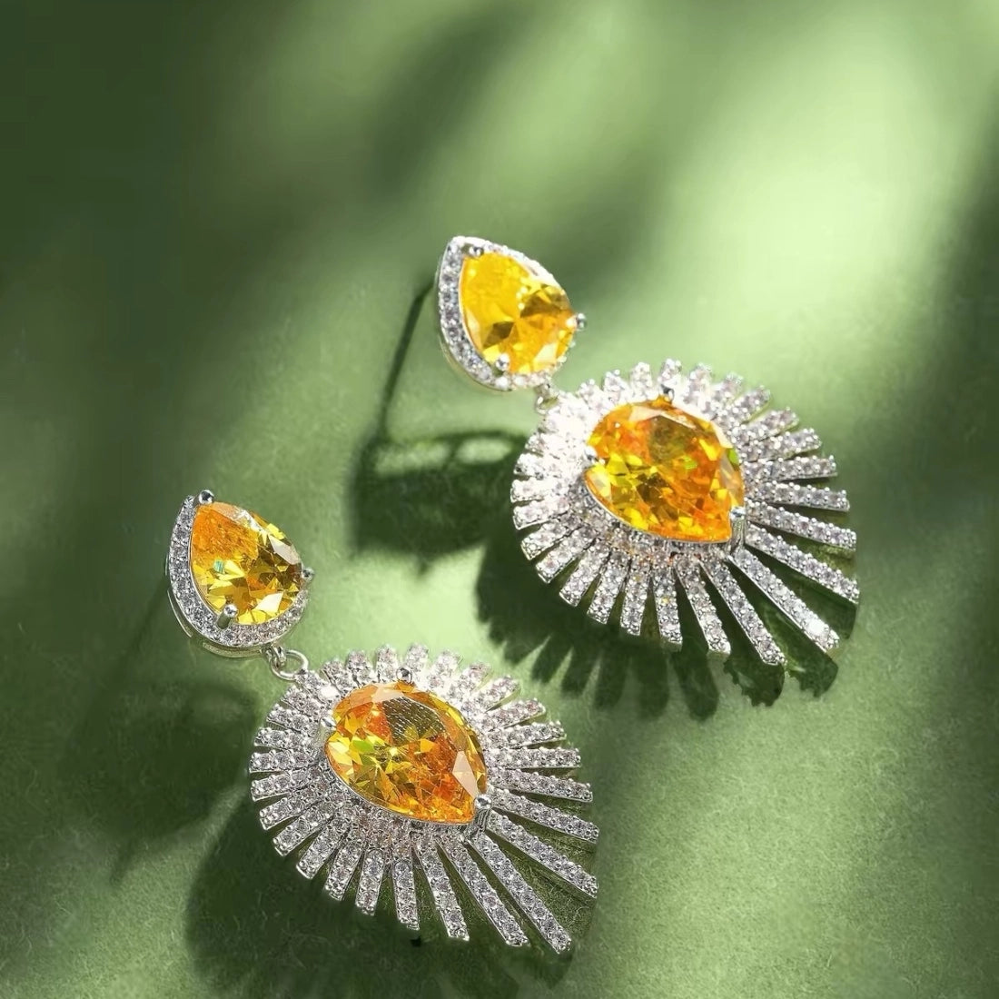 Radiant Sunburst Yellow Crystal Drop Earrings