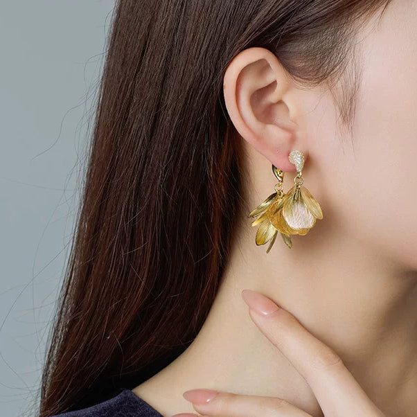 Versatile Rear Hook Brushed Petal Earrings