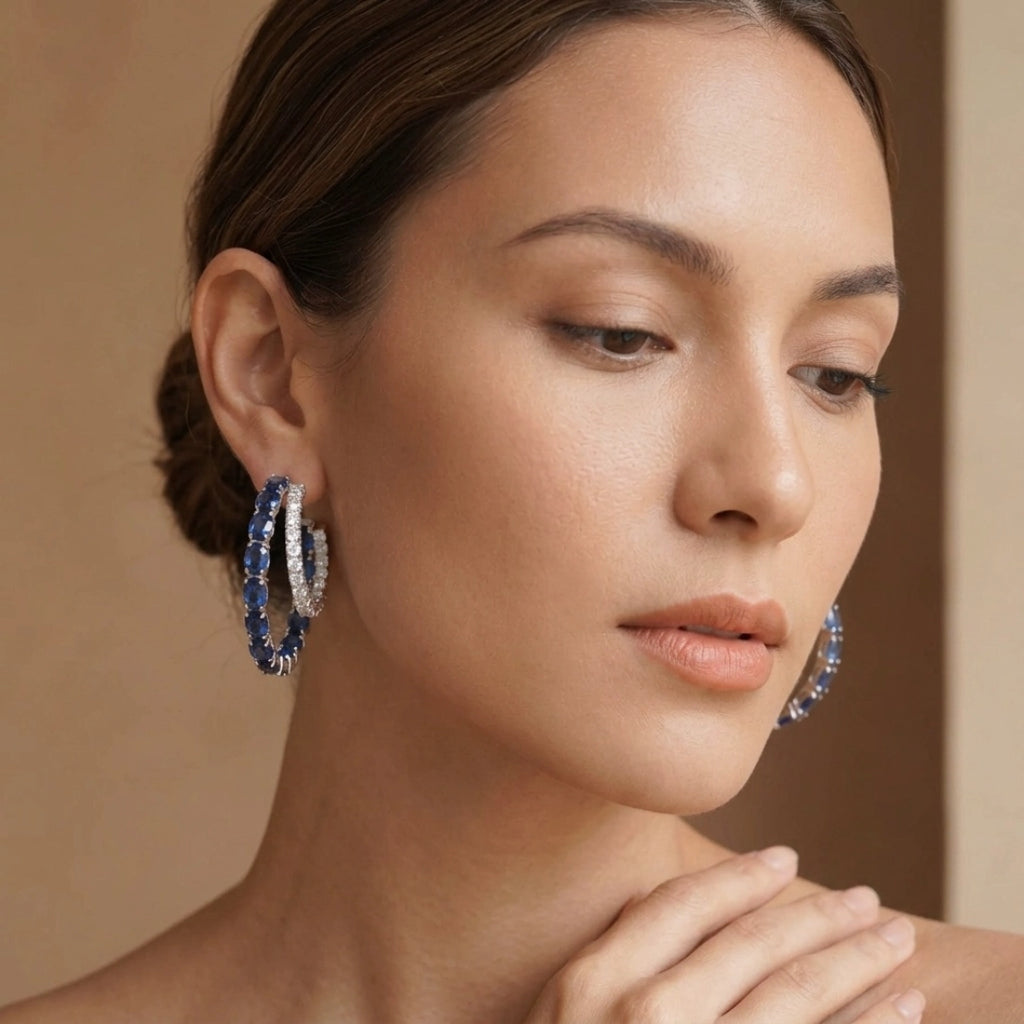 Luxury Blue Zircon Crystal Double Hoop Earrings