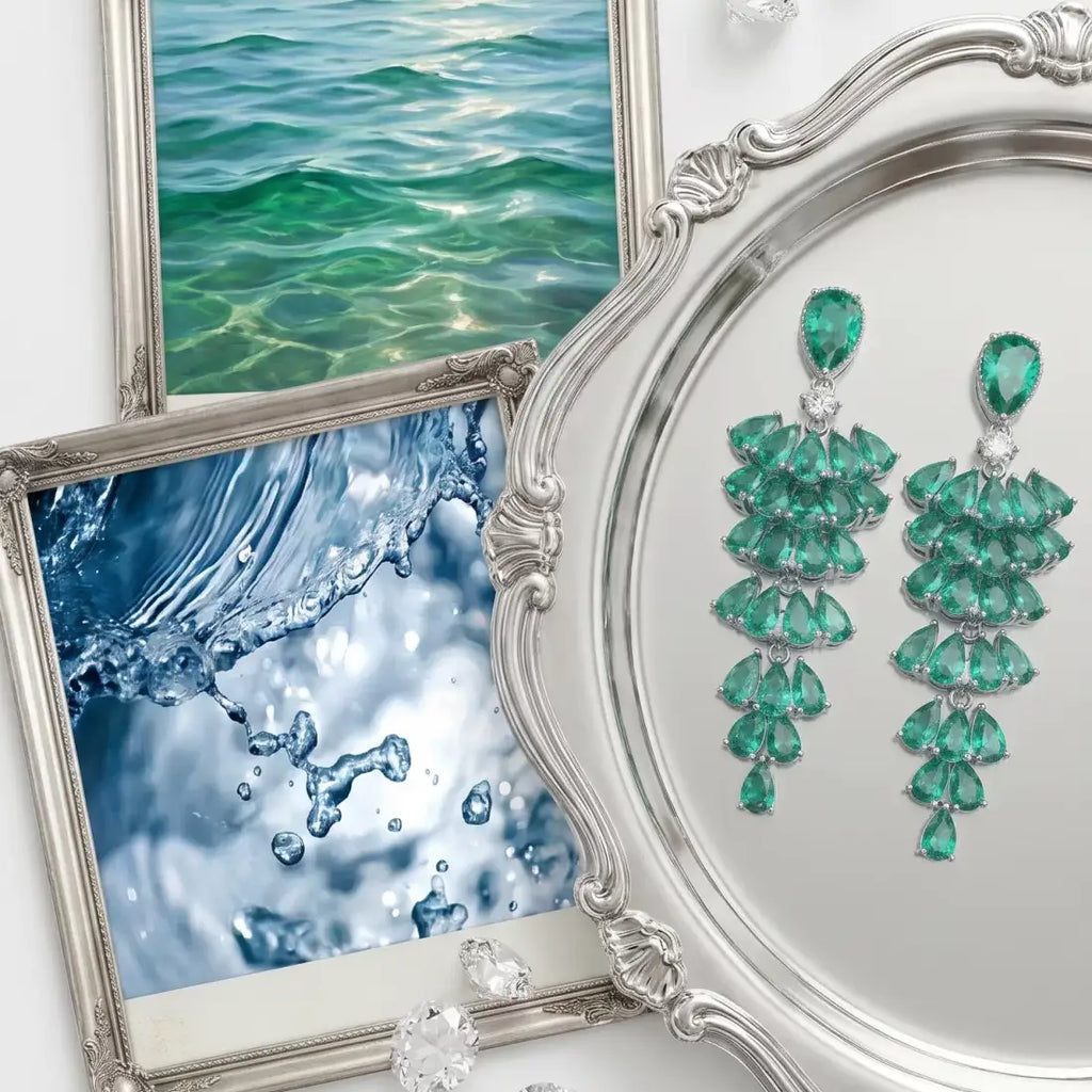 Green Leaf Zircon Statement Earrings