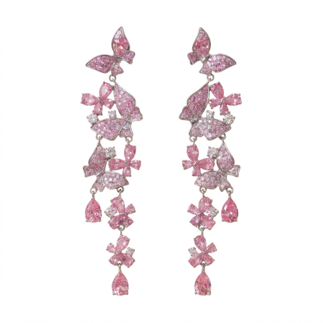 Long Tassel Statement Pink Butterfly Crystal Drop