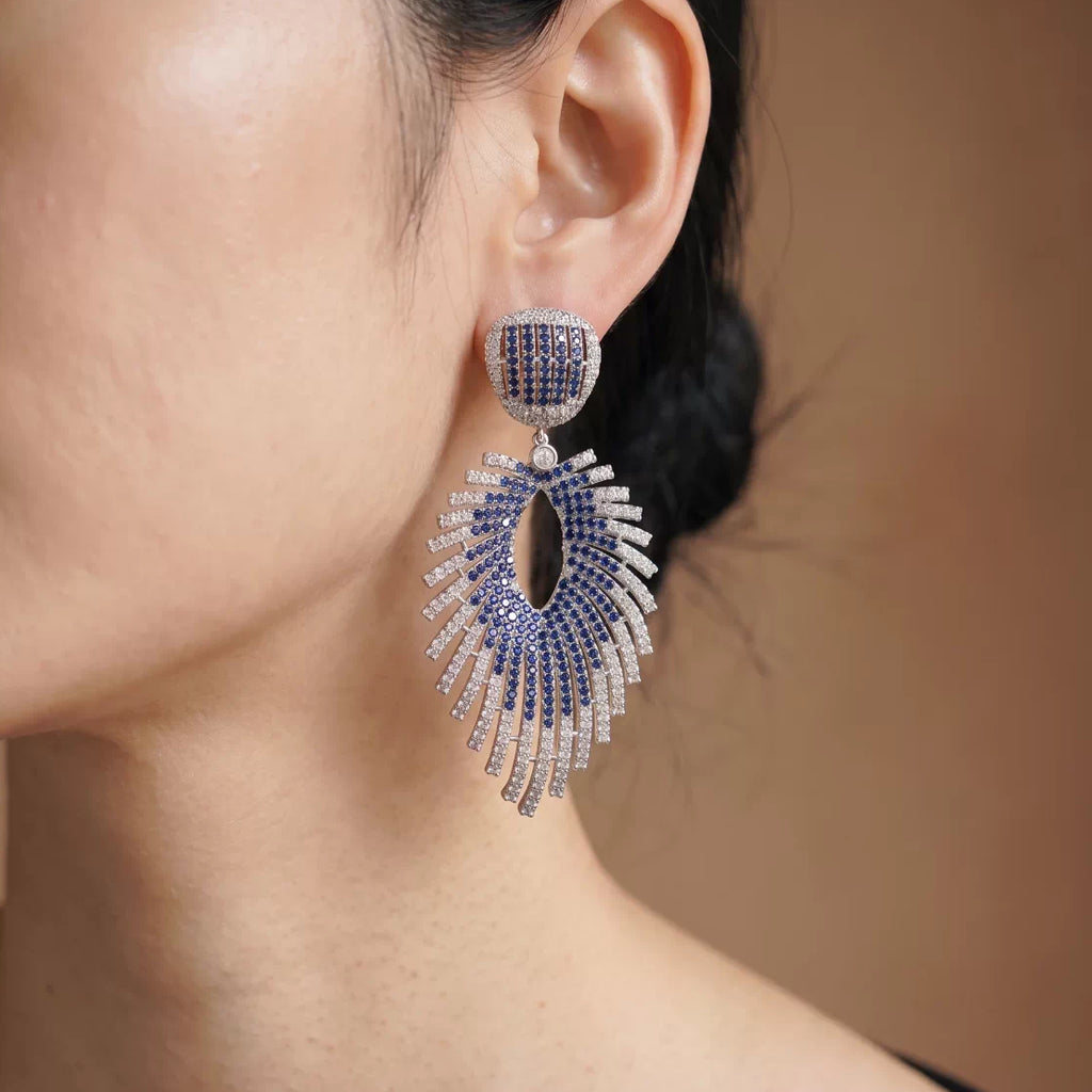Heavy-Craft Blue & White Gradient Drop Earrings