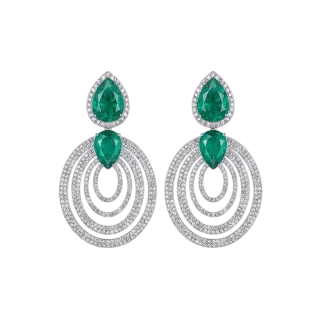 Pavé Zircon Emerald Halo Oval Drop Earrings